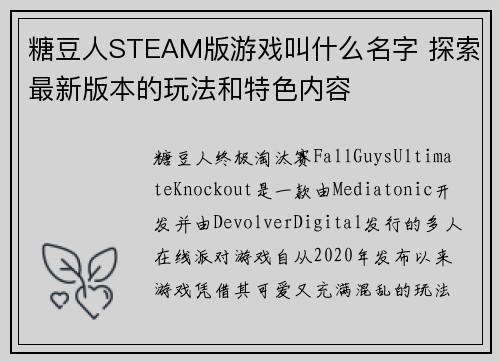 糖豆人STEAM版游戏叫什么名字 探索最新版本的玩法和特色内容